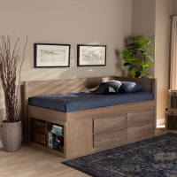 Baxton Studio MG0042-Antique Oak-Twin Levon Modern and Contemporary Antique Oak Finished Wood 4-Drawer Twin Size Storage Bed